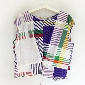 Manuelle Guibal Patterned Basque Popa Check Sleeveless Drawstring Top Shirt